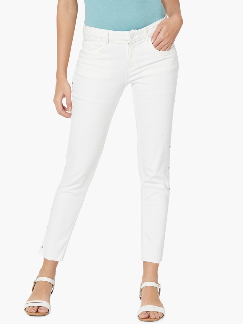 

Ginger by Lifestyle Women Off-White Skinny Fit Mid-Rise Clean Look Jeans
