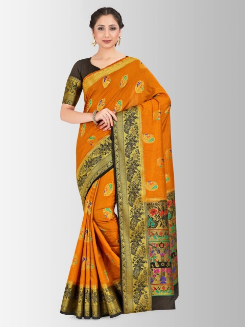 

MIMOSA Orange & Black Art Silk Woven Design Paithani Saree