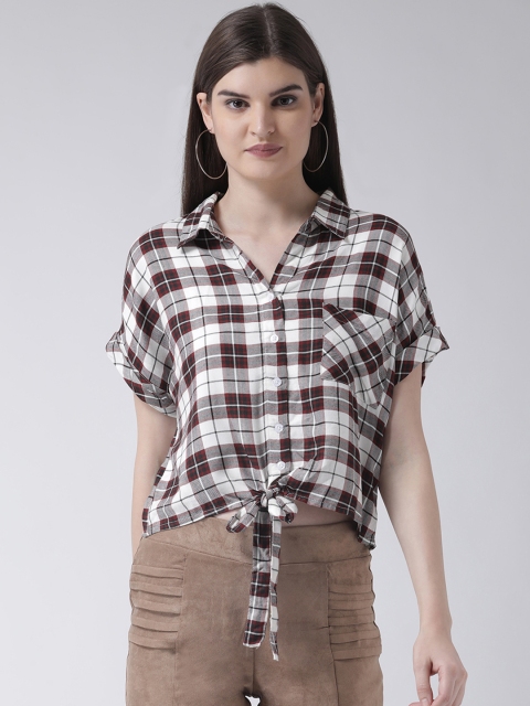 

Latin Quarters Women Maroon Checked Shirt Style Top