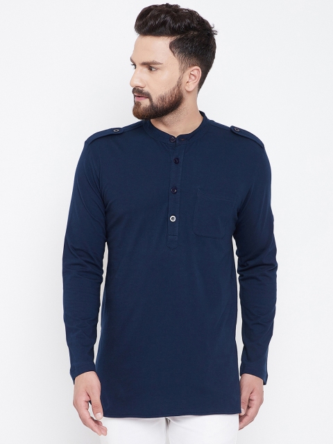 

Hypernation Men Navy Blue Solid Straight Kurta