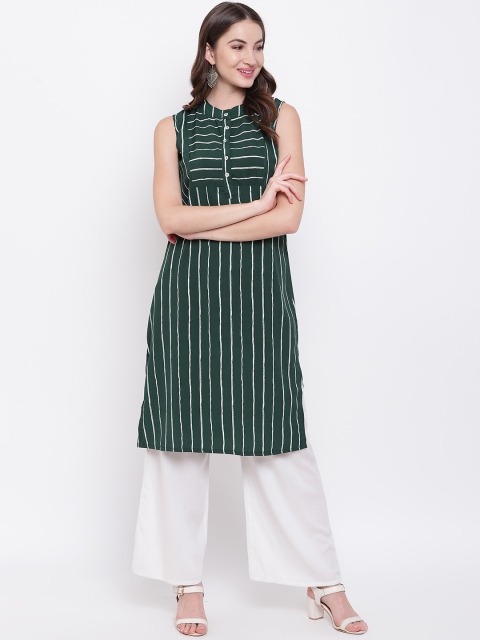 

Napra Women Green & White Striped A-Line Kurta