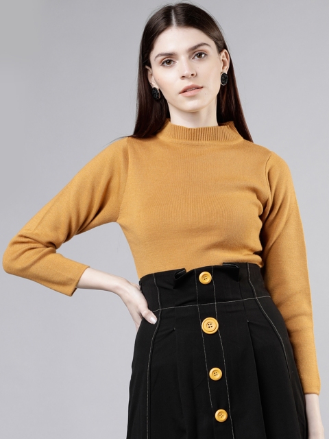 

Tokyo Talkies Women Mustard Yellow Solid Sweater