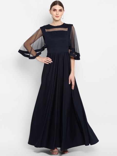 

TRENDY DIVVA Women Solid Navy Blue A-Line Dress