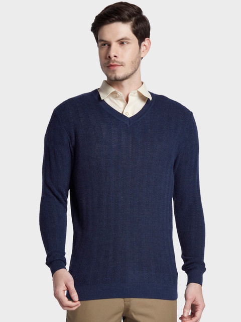 

ColorPlus Men Navy Blue Self Design Sweater