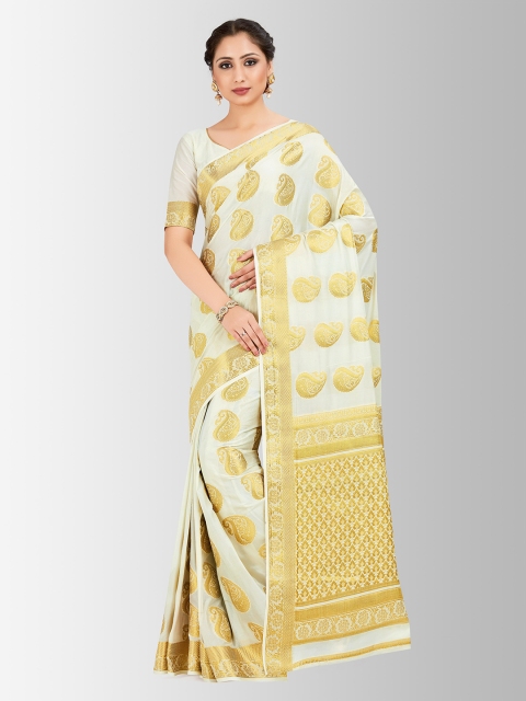 

MIMOSA Off-White & Gold-Toned Poly Crepe Woven Design Mysore Silk Saree
