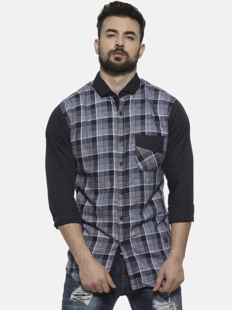 

Campus Sutra Men Navy Blue & Off-White Checked Regular Fit Casual Shirt