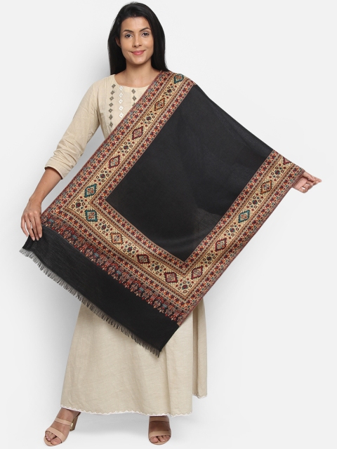

Anekaant Women Black & Beige Woven Design Pure Woolen Geometric Shawl