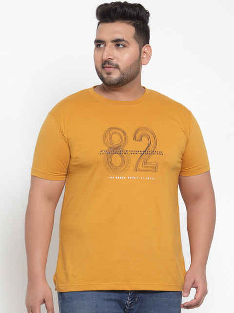 

plusS Men Mustard Yellow Printed Round Neck T-shirt