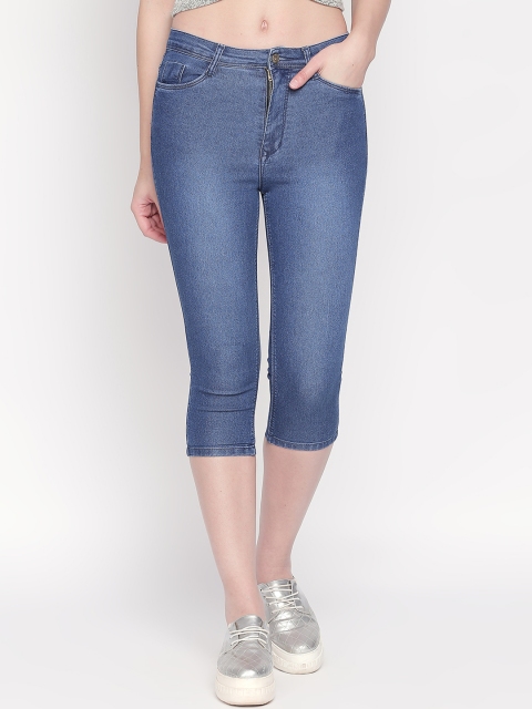 

fungus Women Blue Solid Slim Fit Denim Capris