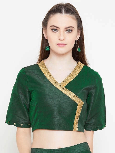 

studio rasa Women Dupion Block Printed Crop Top, Green