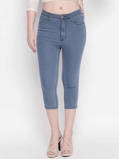 

fungus Women Blue Solid Slim Fit Denim Capris