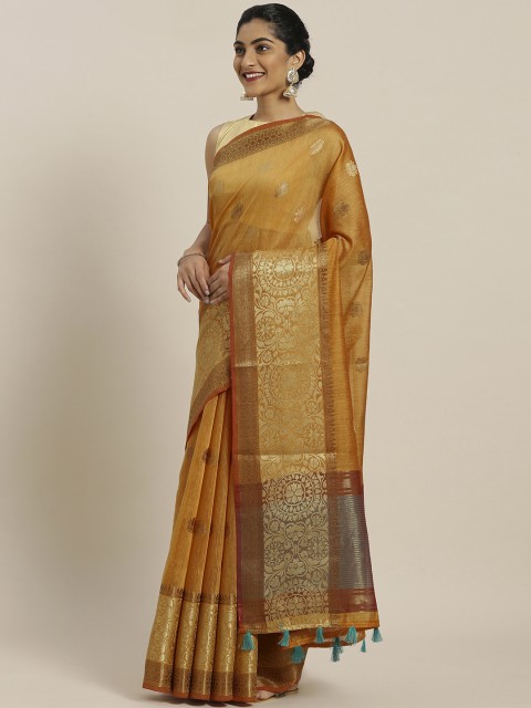 

Mitera Orange Silk Blend Woven Design Chanderi Saree