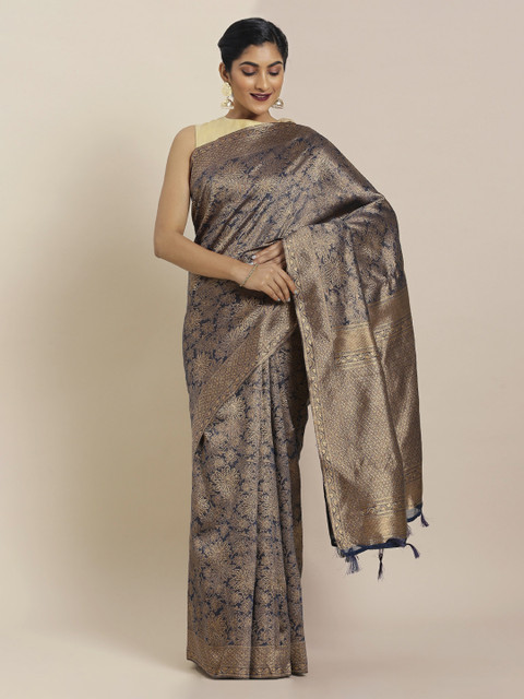 

Mitera Navy Blue Silk Cotton Woven Design Banarasi Saree