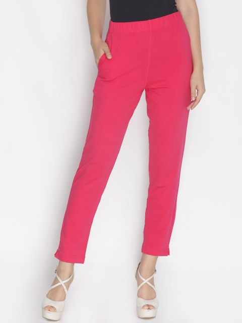 

LYRA Women Pink Straight Fit Solid Cigarette Trousers