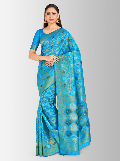 

MIMOSA Turquoise Blue Art Silk Woven Design Kanjeevaram Saree