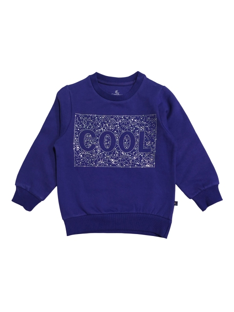 

KiddoPanti Girls Navy Blue Printed With Rhine Stone Applique Sweatshirt
