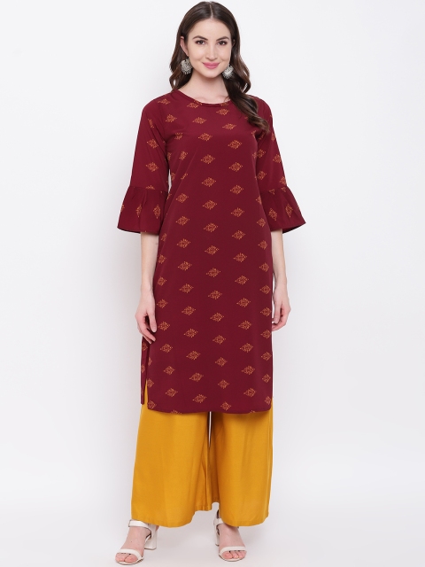 

Napra Women Maroon & Yellow Printed A-Line Kurta