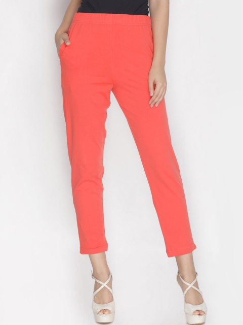 

LYRA Women Coral Straight Fit Solid Cigarette Trousers