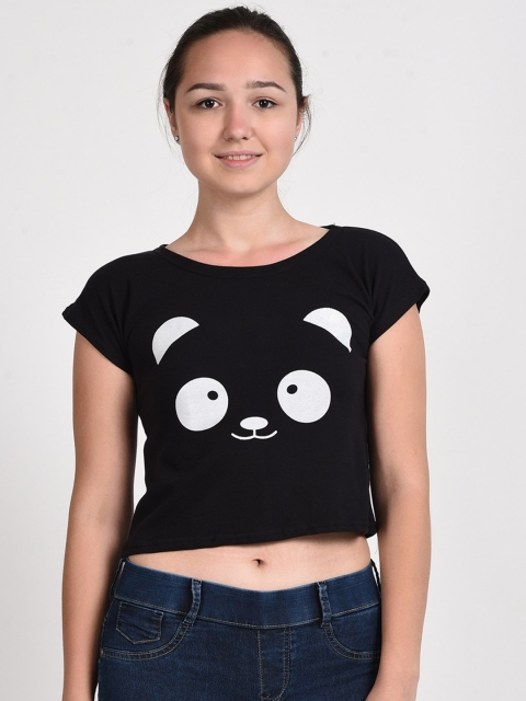 

Everlush Women Black & White Printed Round Neck Crop T-shirt