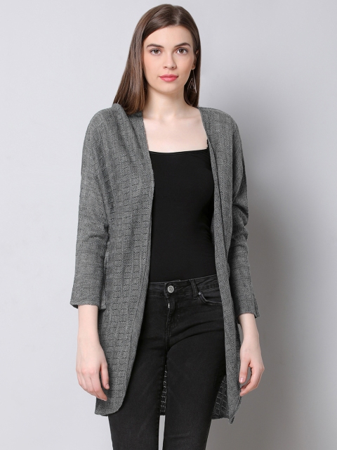 

FabAlley Women Grey Solid Open Front Shrug