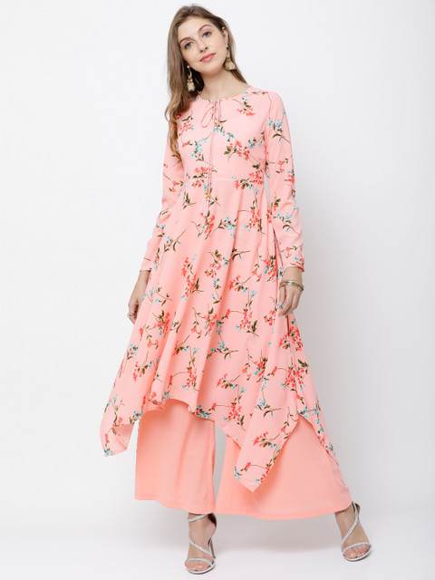 

Vishudh Women Peach-Coloured Solid Kurta with Palazzos