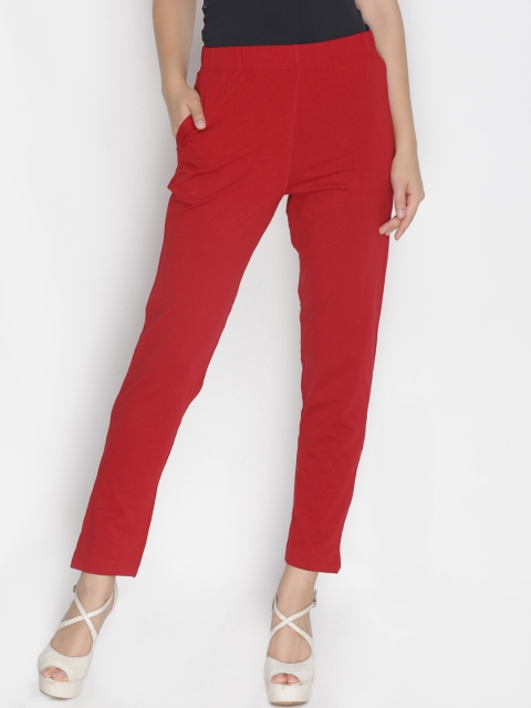 

LYRA Women Red Straight Fit Solid Cigarette Trousers