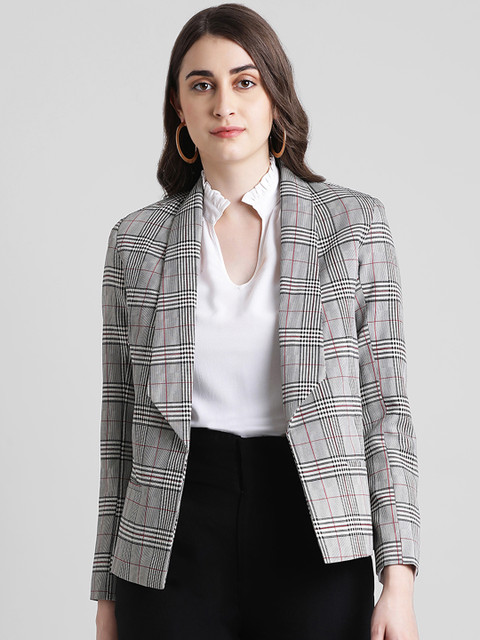 

Zink London Women Black & White Checked Jacket