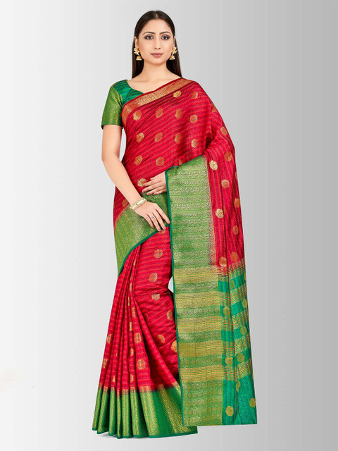 

MIMOSA Red & Green Art Silk Woven Design Kanjeevaram Saree