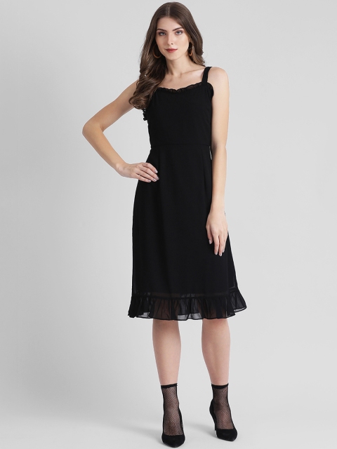 

Zink London Women Solid Black A-Line Dress