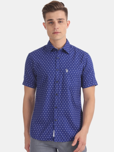 

U.S. Polo Assn. Men Blue & White Regular Fit Printed Casual Shirt