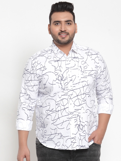 

plusS Men White & Black Regular Fit Printed Casual Shirt