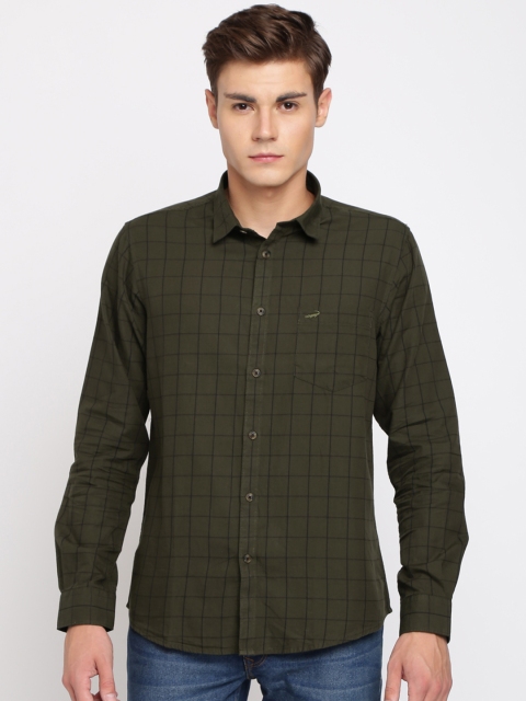 

Crocodile Men Olive Green Slim Fit Checked Casual Shirt