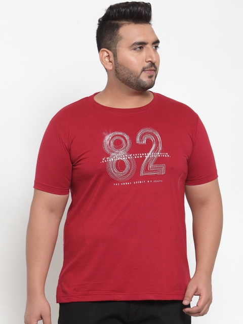 

plusS Men Maroon Printed Round Neck T-shirt