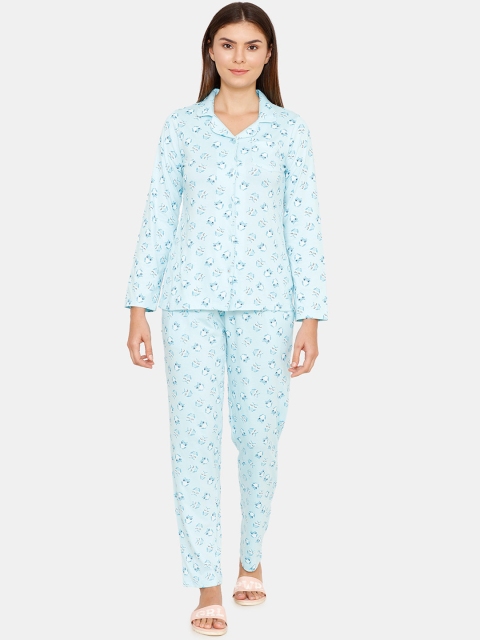 

Zivame Women Blue Printed Night suit