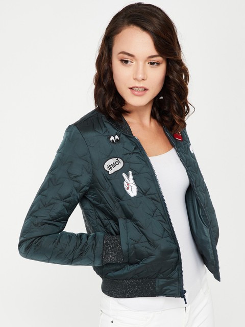 

Ginger by Lifestyle Women Green Solid Bomber Jacket