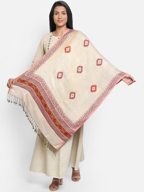

Anekaant Women Red & Beige Woven Design Viscose Rayon Geometric Shawl