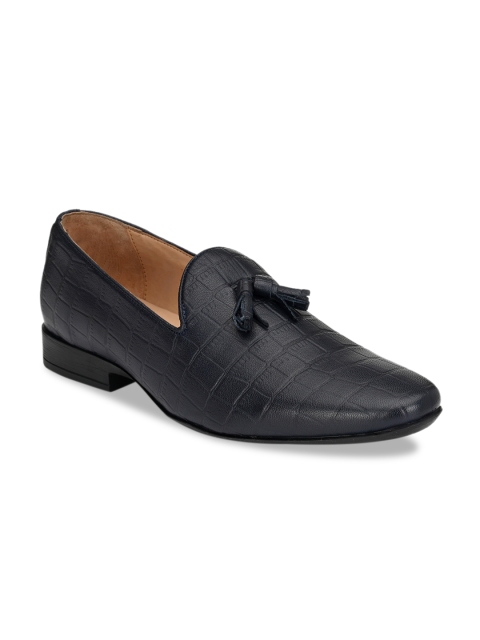 

San Frissco Men Navy Blue Textured Leather Semi-Formal Tasseled Loafers