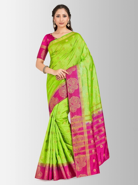 

MIMOSA Green & Pink Art Silk Woven Design Kanjeevaram Saree