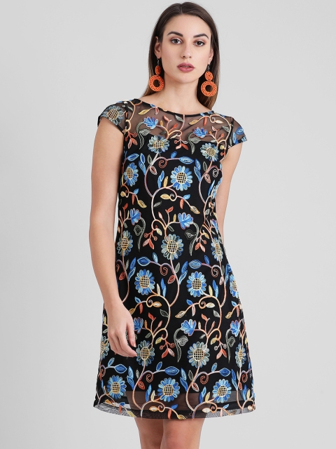 

Zink London Women Self Design Black A-Line Dress