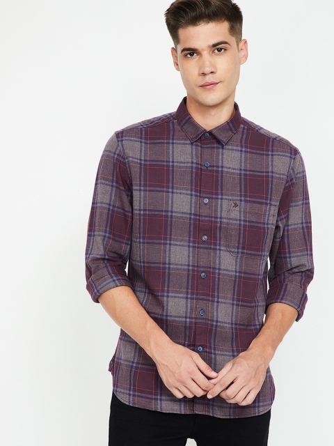 CODE by Lifestyle Men Maroon & Blue Slim Fit Checked Casual Shirt