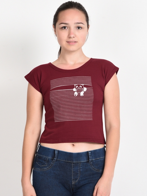 

Everlush Women Maroon & White Printed Round Neck Crop T-shirt