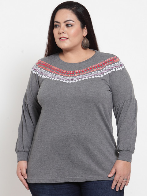 

plusS Women Grey Solid Sweatshirt
