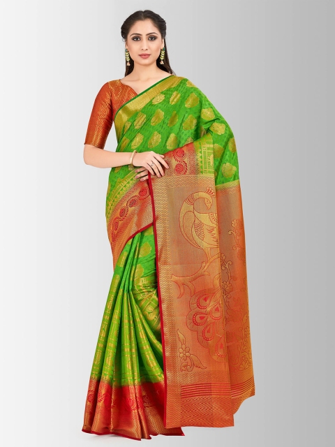 

MIMOSA Green & Gold-Toned Art Silk Woven Design Kanjeevaram Saree
