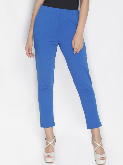 

LYRA Women Blue Straight Fit Solid Cigarette Trousers