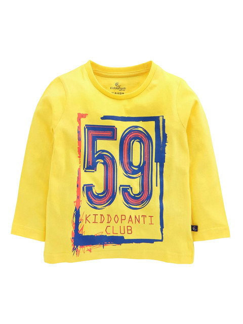 

KiddoPanti Boys Yellow Printed Round Neck T-shirt
