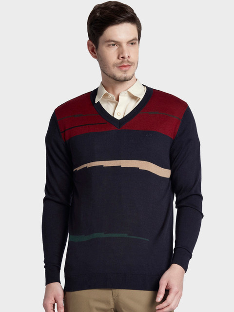 

ColorPlus Men Navy Blue & Red Colourblocked Sweater