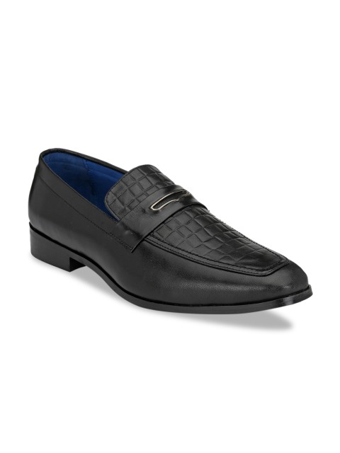 

San Frissco Men Black Solid Leather Formal Penny Loafers