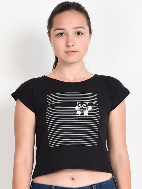 

Everlush Women Black & White Printed Round Neck Crop T-shirt
