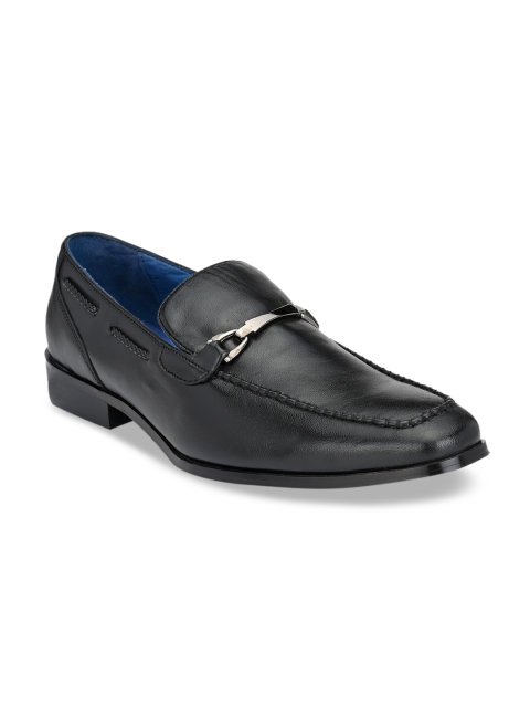 

San Frissco Men Black Solid Leather Formal Horse-Bit Loafers