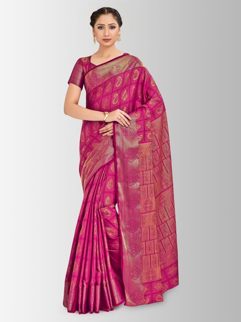 

MIMOSA Pink & Gold-Coloured Art Silk Woven Design Kanjeevaram Saree
